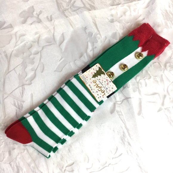 Christmas Bells Elf green white stripe Knee Socks  NWT - Picture 6 of 7